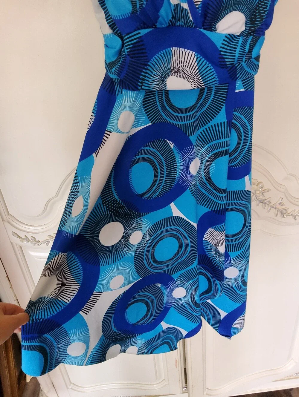 Y2k /90s Beaded Blue Geometric Print Sleeveless Dress